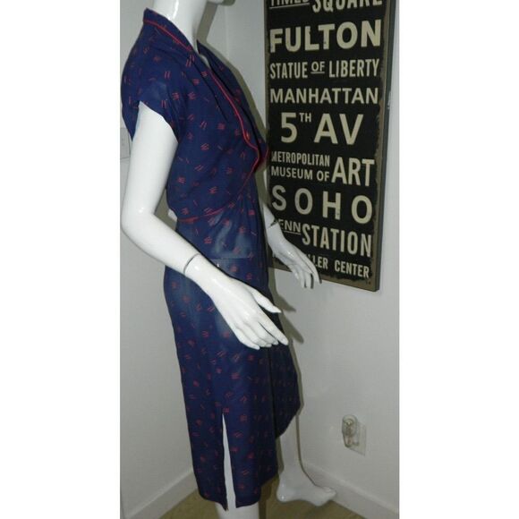 Young Edwardian Arpeja Dress Jacket Size 7 Vintage Blue Red Print Matchsticks - Picture 12 of 15